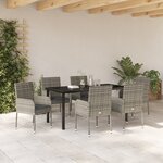 vidaXL Ensemble de Salle à Manger de Jardin de 7 Pièces avec Coussins Gris Rattan Poly