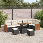 Ensemble de canapé de jardin 9 pièces avec coussins noir poly rattan acacia