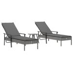 vidaXL Chaises longues lot de 2 avec table et coussins gris poly rotin