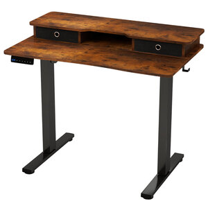 Bureau assis-debout électrique réglable 100 x 60 x 73-122 cm avec tiroirs ergonomique et gestion des câbles style rustique en bois d'ingénierie noir 20_0010833