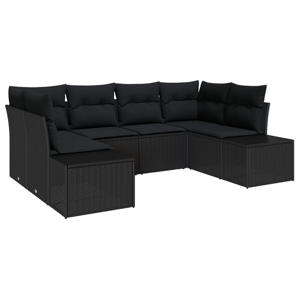 vidaXL Ensemble de canapé de jardin de 6 pièces avec coussins Noir Poly Rattan