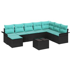 vidaXL Ensemble de canapé de jardin avec coussin 9 Pièces Noir polyrotin