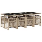 vidaXL Ensemble à manger de jardin et coussins 9 Pièces beige Poly rotin