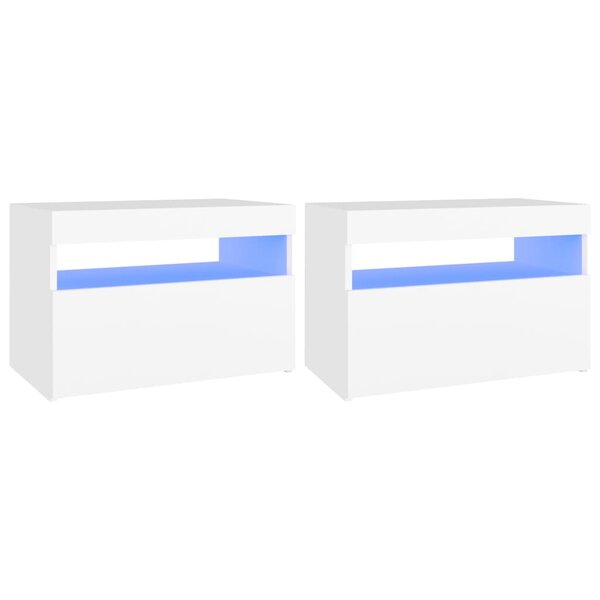 vidaXL Tables de chevet avec lumières LED 2 Pièces blanc 60x35x40 cm