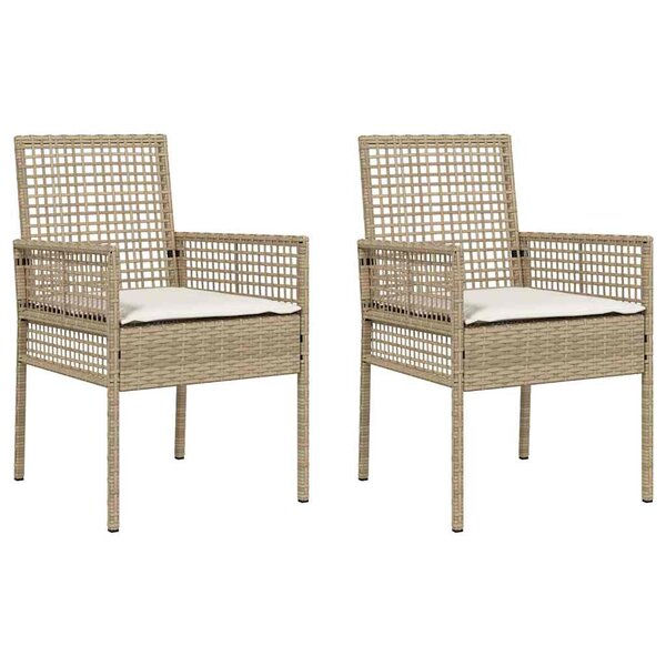 vidaXL Chaises de jardin 2 Pièces avec coussins en rotin poly beige