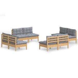vidaXL Salon de jardin 8 Pièces avec coussins gris Bois de pin