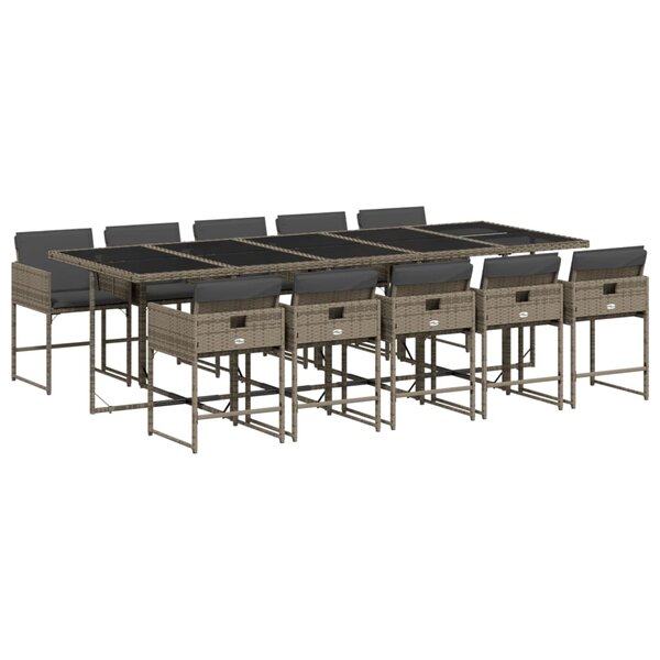 vidaXL Ensemble à manger de jardin 11Pièces avec coussins gris poly rotin