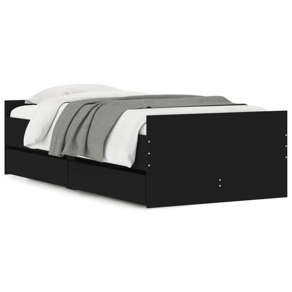 vidaXL Cadre de lit avec tiroirs noir 90x190 cm