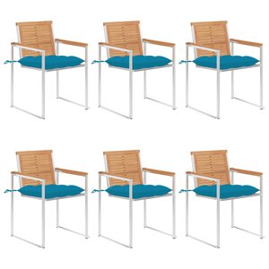 vidaXL Chaises de jardin 6 Pièces avec coussins Bois de teck massif