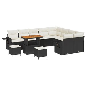 Set de Canapé de Jardin de 12 pièces vidaXL avec Coussins Noir Poly Rattan Acacia