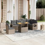 vidaXL Salon de jardin avec coussins 7 Pièces gris résine tressée