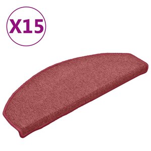 vidaXL Tapis d'escalier 15 pièces 65 x 24 x 4 cm Bordeaux Demi-rond Grand