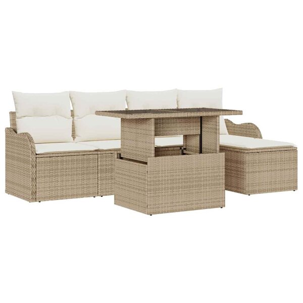 vidaXL Ensemble de sièges d'extérieur 6 Pièces Beige Poly rotin