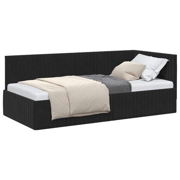 vidaXL Cadre de lit d'angle Noir 90 cm x 190 cm Velours