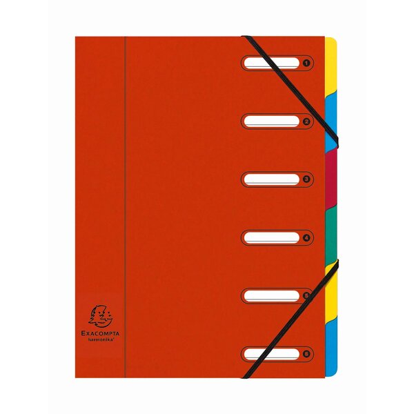 Trieur Harmonika® À Fenêtres Avec Élastiques Véritable Carte Lustrée 6 Compartiments - Rouge - X 8 - Exacompta