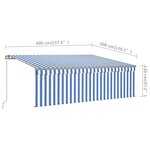 vidaXL Auvent manuel rétractable avec store 4x3 m Bleu et blanc