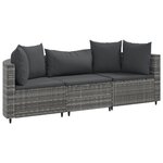 vidaXL Salon de jardin avec coussins 3 Pièces gris résine tressée