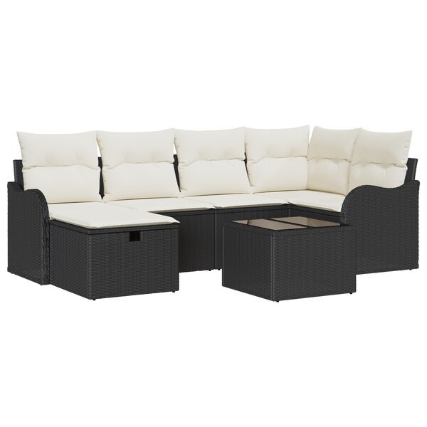 Set de Canapé de Jardin 7 Pièces avec Coussins en Rattan Poly Noir