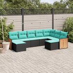 vidaXL Salon de jardin 9 Pièces avec coussins noir résine tressée