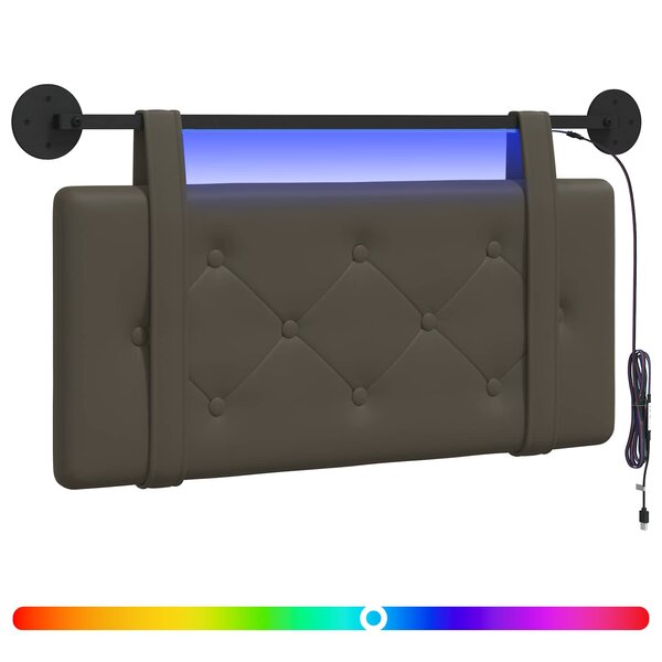 vidaXL Tête de lit suspendue Avec lumière LED Gris Simili cuir
