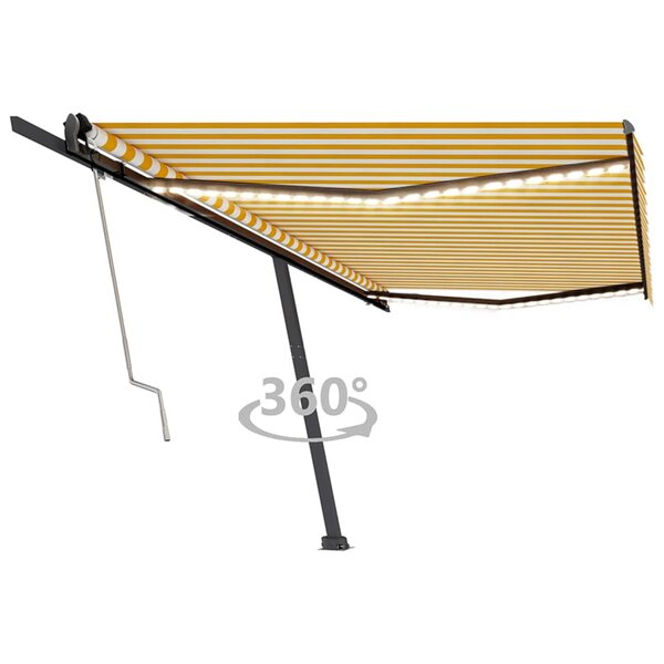 vidaXL Auvent automatique capteur de vent LED 500x350cm Jaune et blanc