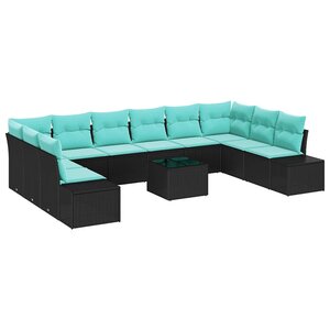 vidaXL Ensemble de canapé de jardin 10 Pièces Noir et turquoise Polyrotin