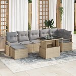 Canapé de Jardin 8 Pièces avec Coussins Beige Poly Rattan vidaXL