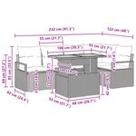 Ensemble de Canapé de Jardin 6 Pièces avec Coussins Noirs en Rattan Poly