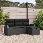 vidaXL Ensemble de canapé de jardin de 4 pièces avec coussins en rotin poly noir