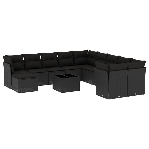 vidaXL Salon de jardin 12 Pièces avec coussins noir résine tressée