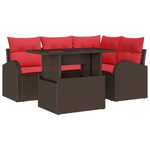 vidaXL Ensemble de canapé de jardin 5 Pièces Marron et rouge polyrotin