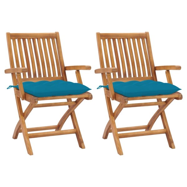 vidaXL Chaises de jardin lot de 2 avec coussins bleu clair Teck massif