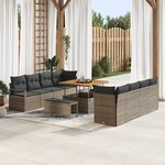 Ensemble de canapé de jardin 11 pièces avec coussins Gris Poly Rotin Acacia