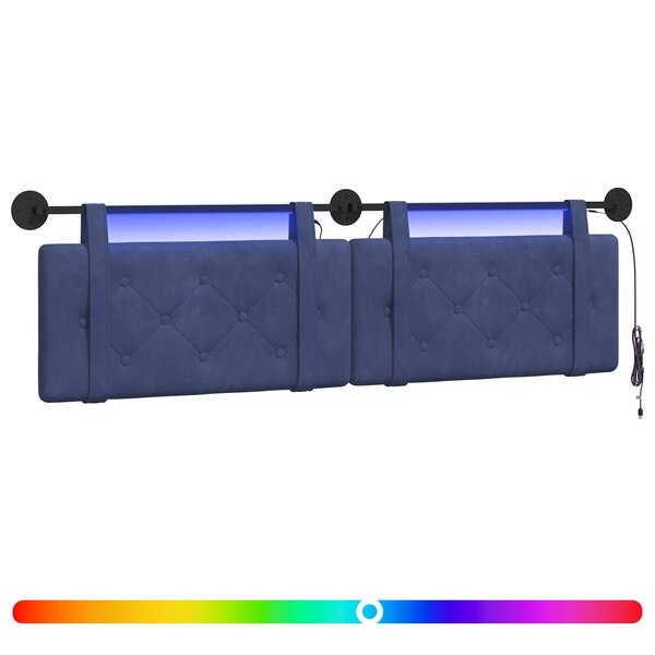 vidaXL Tête de lit suspendue Avec lumière LED Bleu police Velours