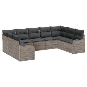 vidaXL Ensemble de canapé de jardin avec stockage 9 Pièces Gris polyrotin