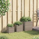 vidaXL Jardinières d'extérieur 3 Pièces gris résine tressée