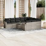 vidaXL Salon de jardin 11 Pièces avec coussins gris clair résine tressée