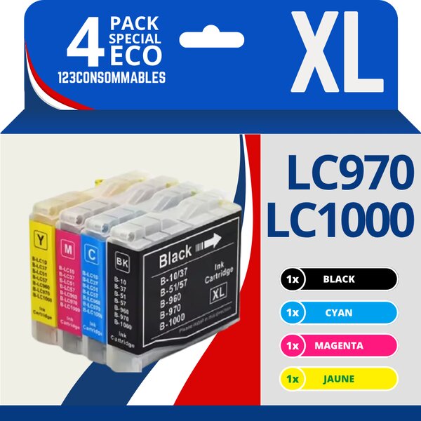 Pack compatible BROTHER LC970/LC1000  4 cartouches