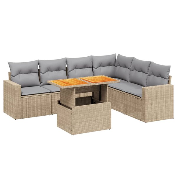 vidaXL Salon de jardin avec coussins 7 Pièces beige résine tressée