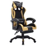 Chaise fauteuil siège pivotante de bureau informatique étude de jeux vidéo avec LED RVB Doré et similicuir or 02_0024204
