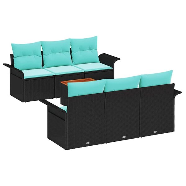 vidaXL Ensemble de canapé de jardin 7 Pièces Noir et turquoise polyrotin