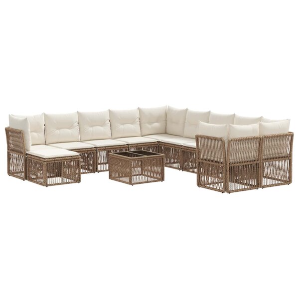 vidaXL Ensemble de canapé de jardin 12 Pièces Beige polyrotin
