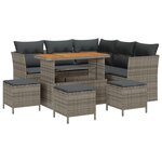 Ensemble de Canapé de Jardin de 9 Pièces Avec Coussins Gris Poly Rattan Acacia
