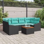 vidaXL Ensemble de canapé de jardin avec coussin 7 Pièces Noir Poly rotin