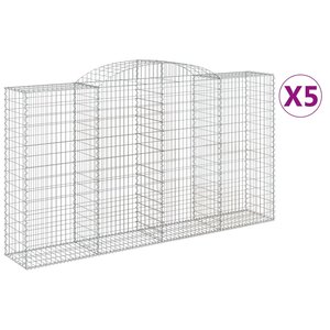 vidaXL Paniers à gabions arqués 5 Pièces 300x50x160/180 cm fer galvanisé