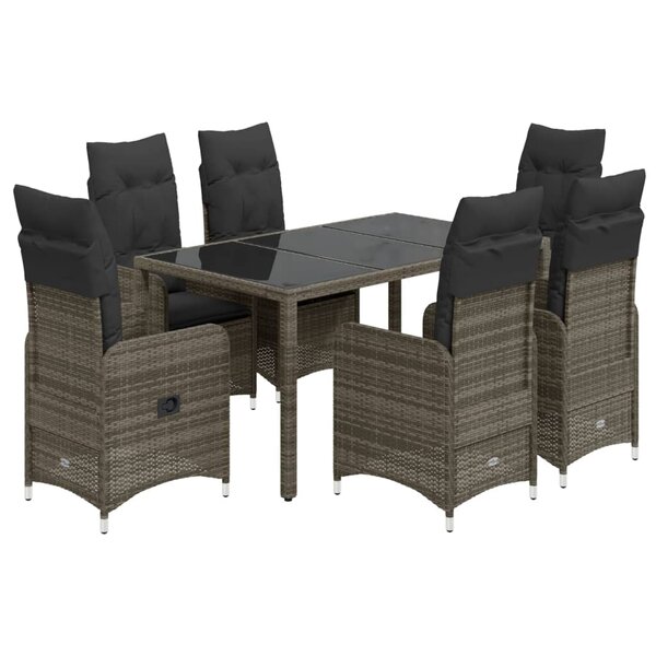 vidaXL Ensemble de bistro de jardin 7 Pièces coussins gris poly rotin