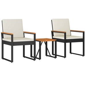 vidaXL Ensemble de meubles d'extérieur 3 pc Noir et blanc crème