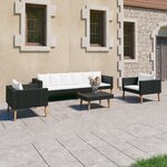 vidaXL Salon de jardin 4 Pièces avec coussins Résine tressée Noir