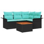 vidaXL Ensemble de canapé de jardin 5 Pièces Noir et turquoise polyrotin