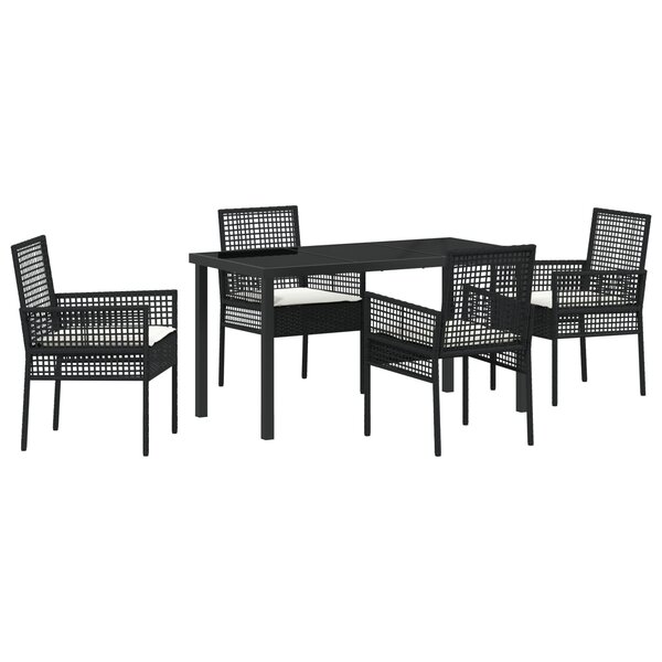 vidaXL Ensemble de salle à manger de jardin 5 pièces avec coussins en poly rotin noir